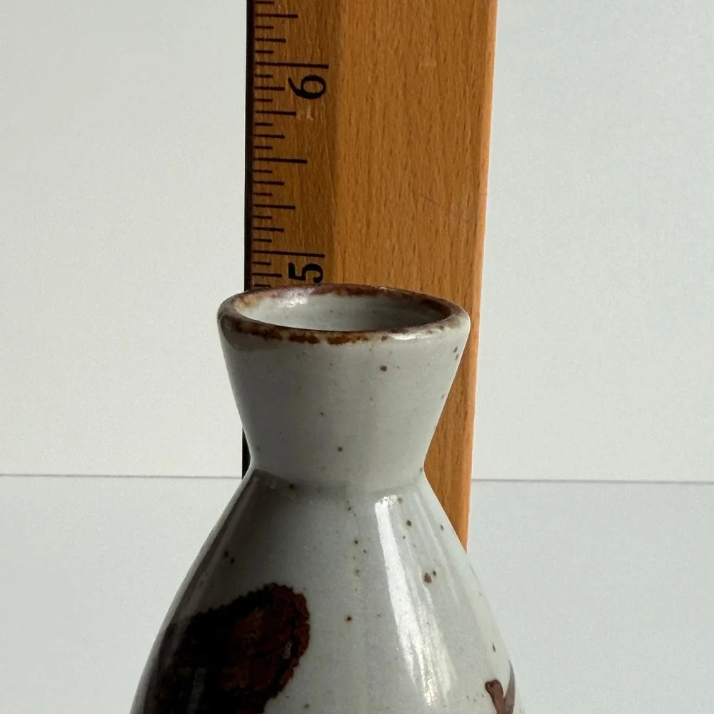 VTG Japanase Sake Bottle Vase Maple Leaf Speckle Glaze Stoneware Tokkuri Otagiri